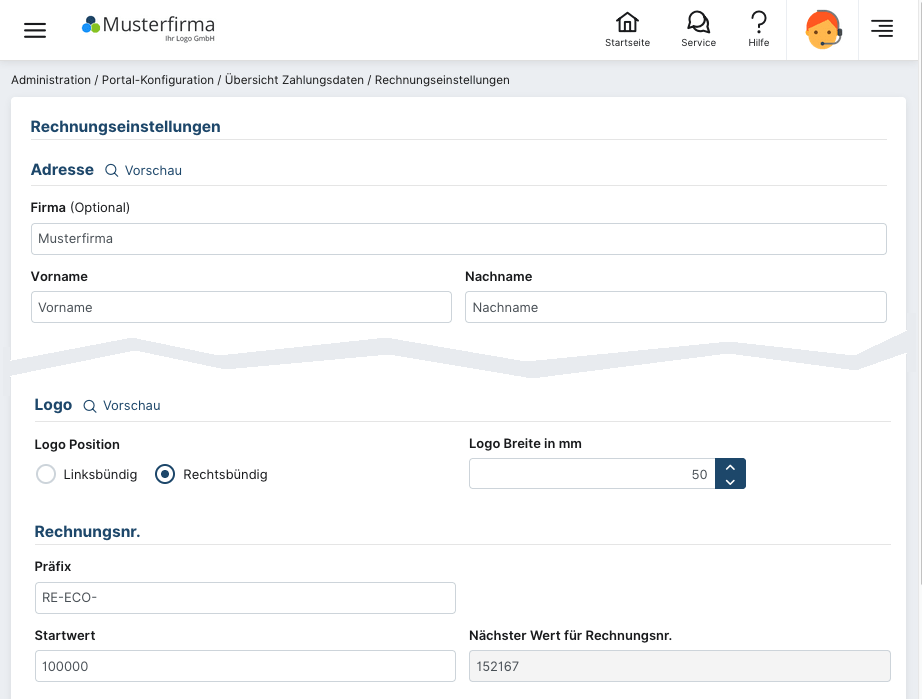 Invoice settings